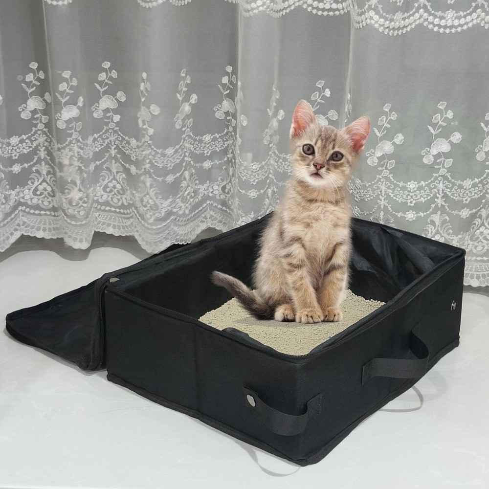 Portable Cat Travel Litter Box Collapsible Leak Proof with Lid
