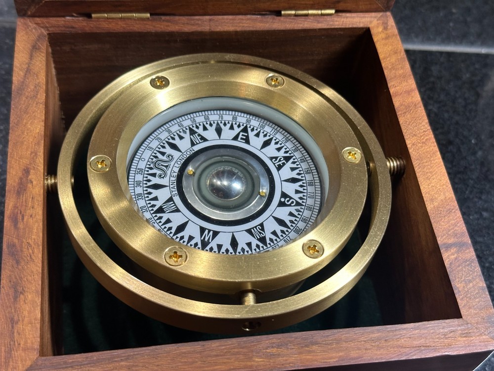 Stanley London Brass Compass Wood Box