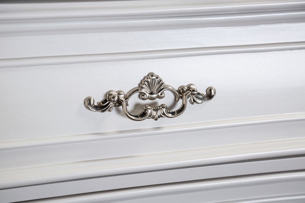 White And Tan Finish Eastern King Size 4pc Bed Set Wing Back HB Acrylic Handles