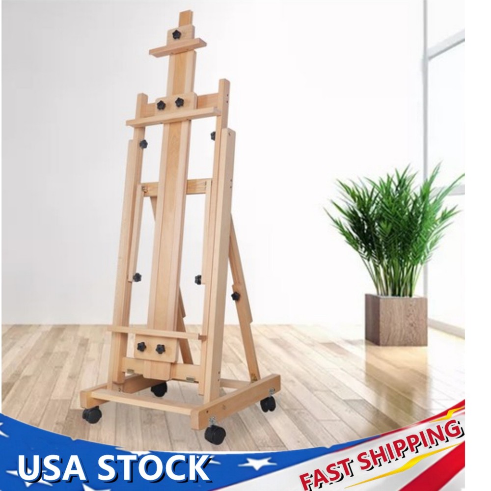 Large Studio H-Frame Easel Painting Floor Beech Wood Adjustable Pro Artist Easel