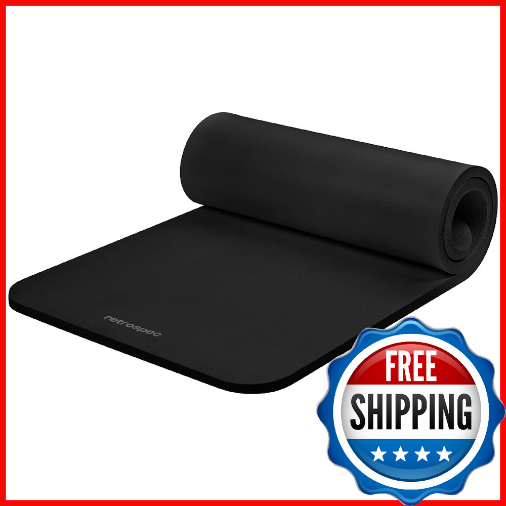 Retrospec Solana Yoga Mat 1" Thick w/ Strap - Non-Slip, Exercise, Pilates, Worko