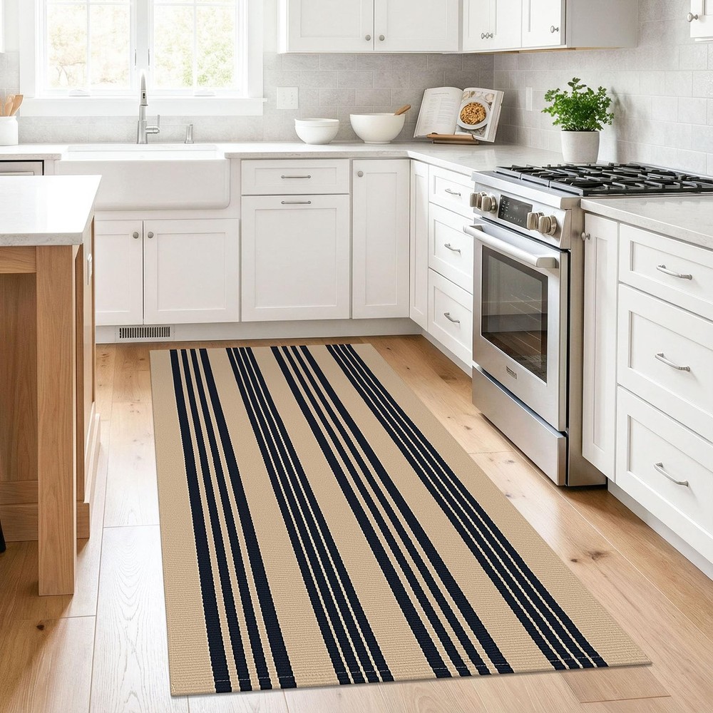 KILOCOCO Striped Rug 3'X5' 3' x 5' (Rectangular), Brown and Black Stripe