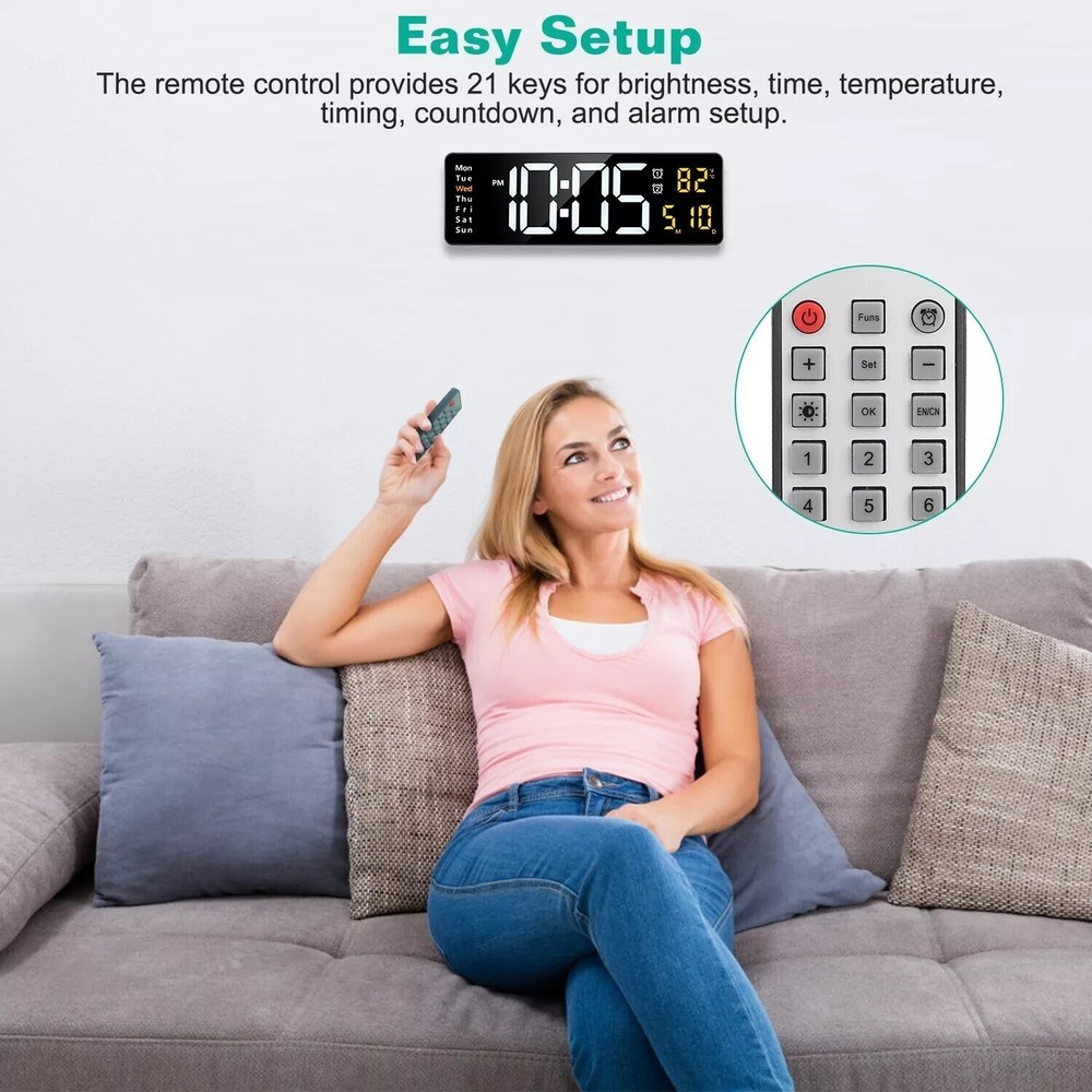 16" Large Digital Wall Clock with Remote, Large Display LED Wall Clock Timer ;
