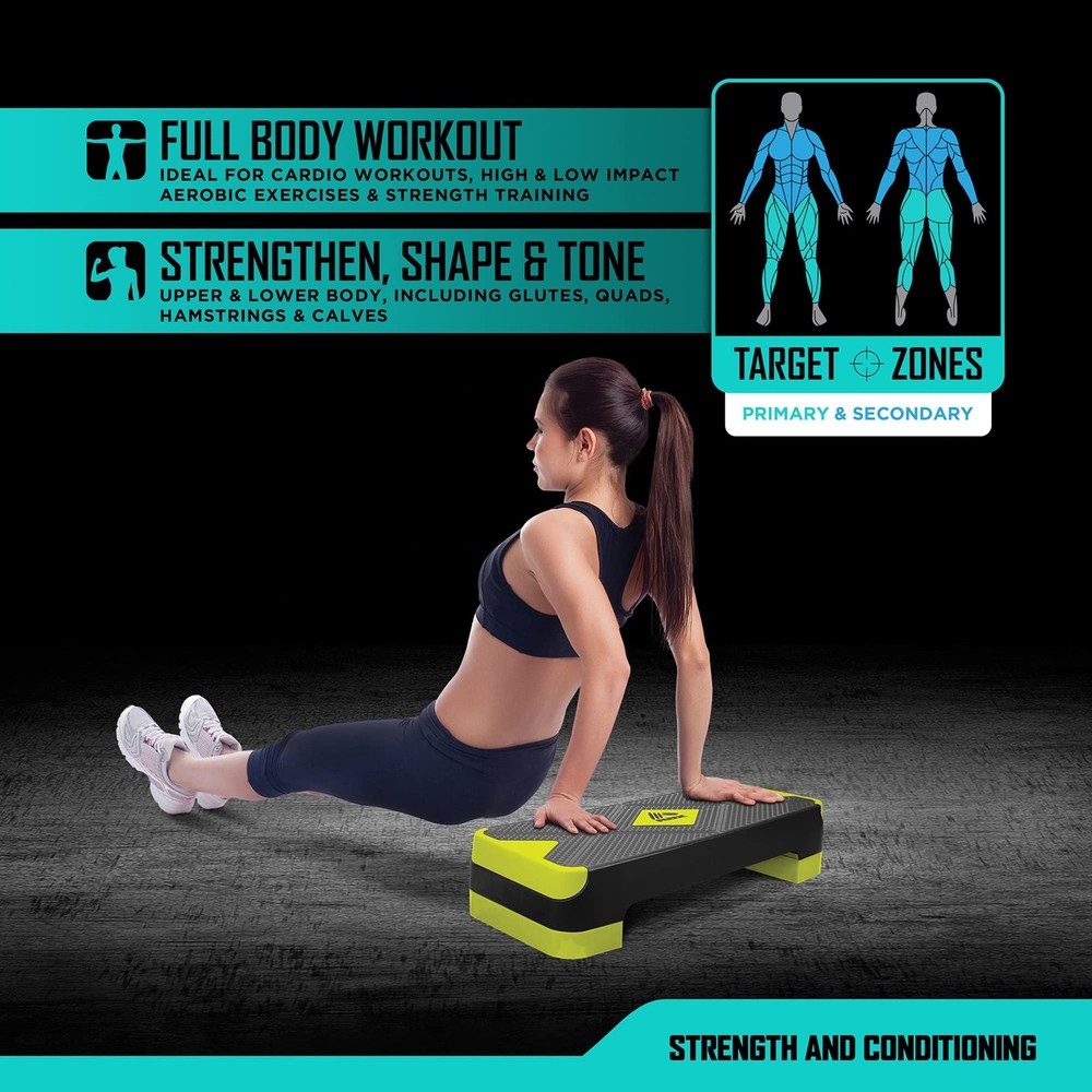 Aerobic Step Platform with Non-Slip Textured Surface -2-Level Adjustable Step...