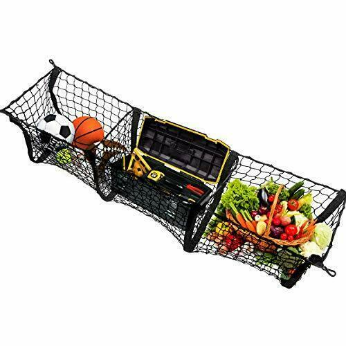 Stretchable Black Mesh 3 Pocket Trunk Cargo Organizer Bin Bag Storage Net Holder