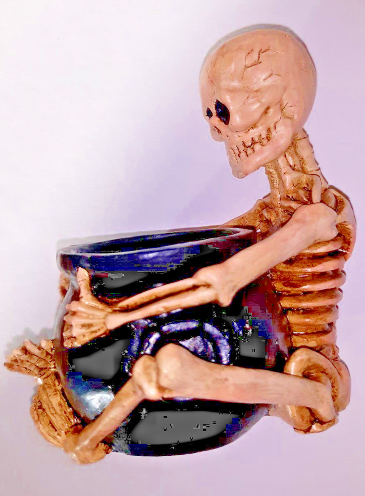 Creepy Skeleton Tabletop Candle Holder Cauldron