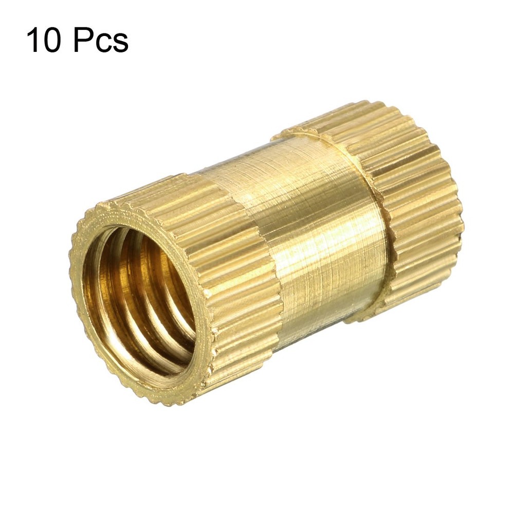 M8 x 16mm(L) x 10mm(OD) Brass Knurled Threaded Insert Embedment Nuts, 10 Pcs