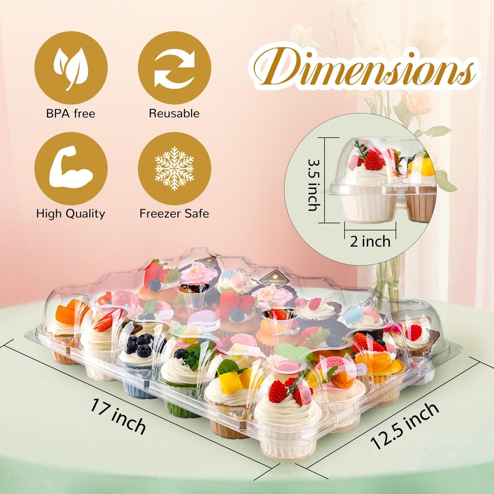 24 Count Cupcake Containers 10 Pack Holders with Detachable Tall Dome Lids Clear