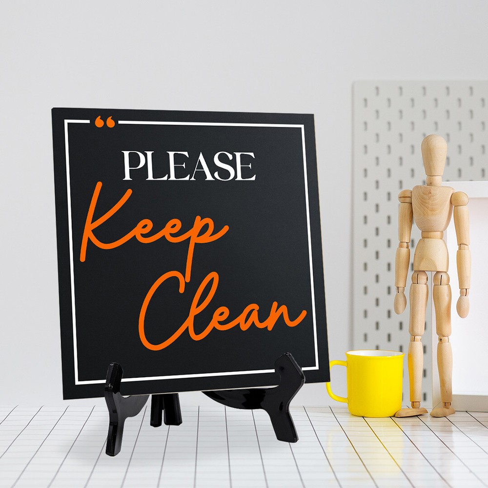 Please Keep Clean 5"x 5" Square Table Sign With Acrylic Easel