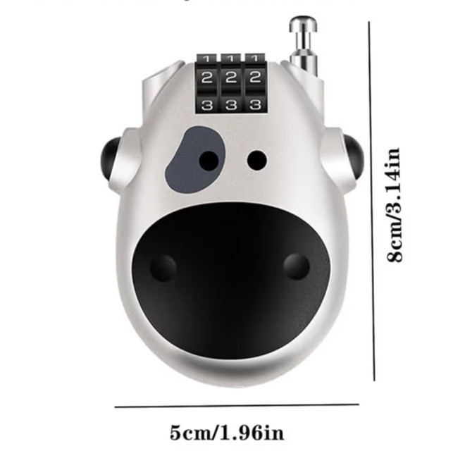 Cow 3 Digit Code Combination Lock, Retractable