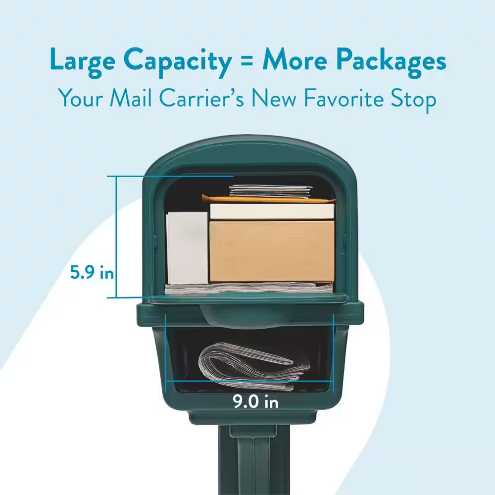 Gentry Green, Medium, Plastic, All-In-One Mailbox and Post Combo