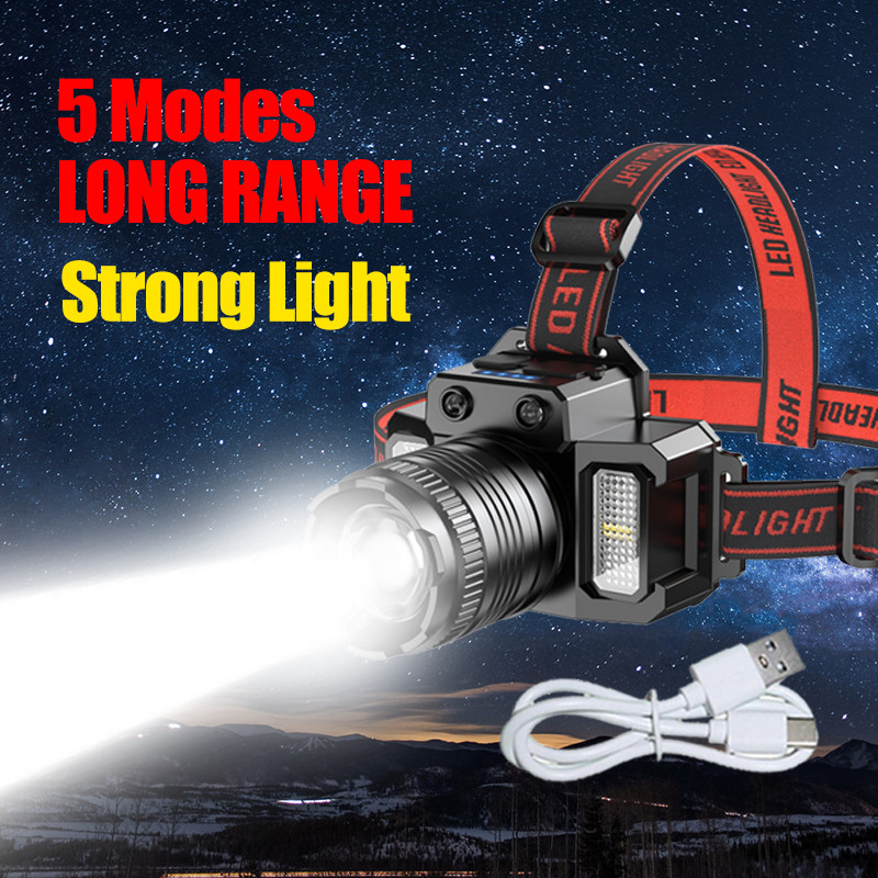 Powerful LED flashlight head USB charging head lamp outdoor flashlight 2 package