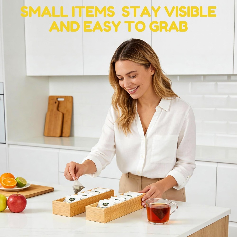 Bamboo Drawer Organizer, 5 Pcs Kitchen Drawer Organizer Set, Multi Purpose Ut...
