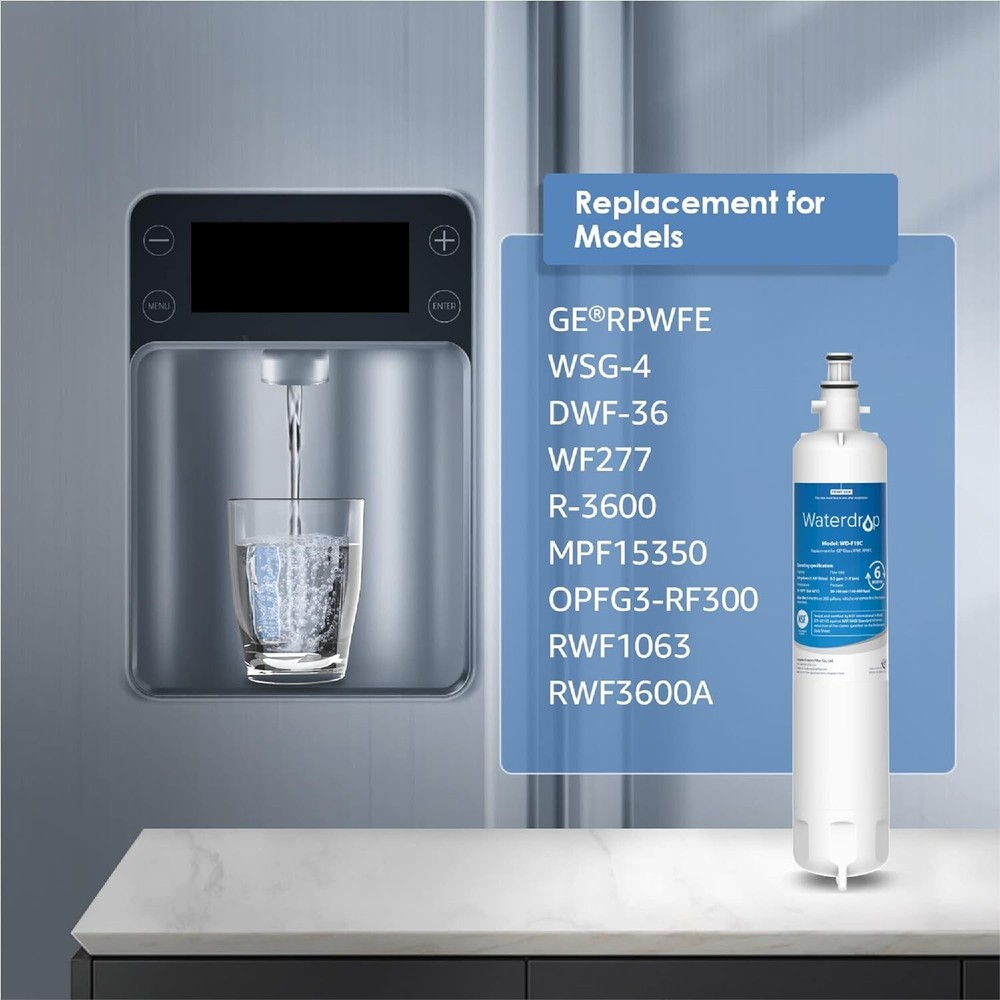 Waterdrop Refrigerator Water Filter, Replacement for GE® RPWFE® (With Chip), 3