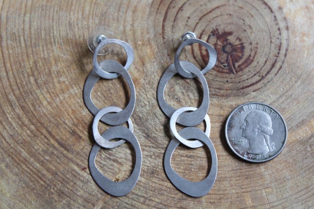 Brushed Sterling Silver .925 Link dangle Earrings by Tezer