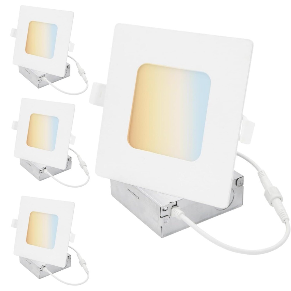 4Pack 6" Square Recessed Downlight, 12W(75W), 120V, 5CCT, Slim Panel w/ Box