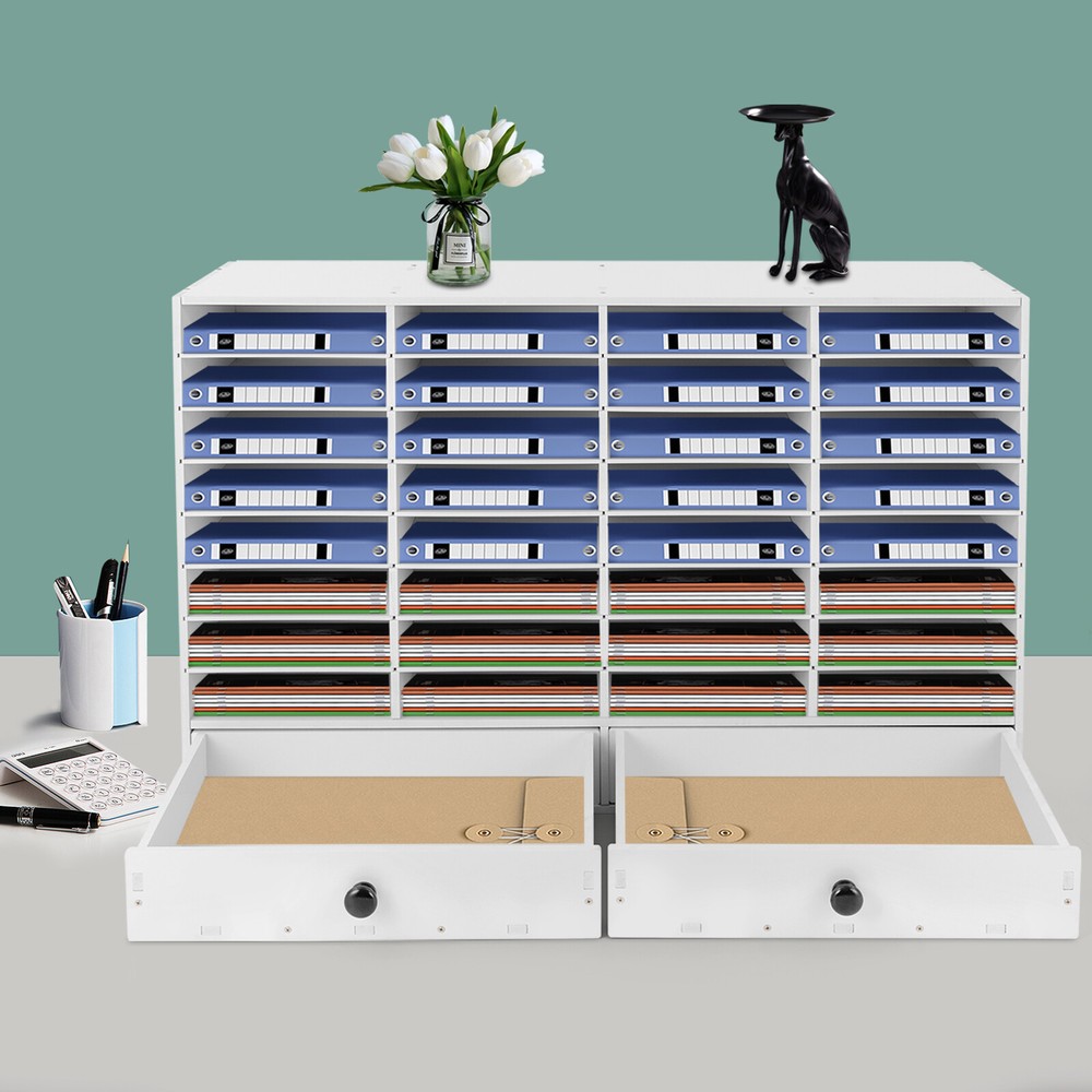 PVC Literature Organizer Adjustable File Sorter Stackable 32 Compartments White