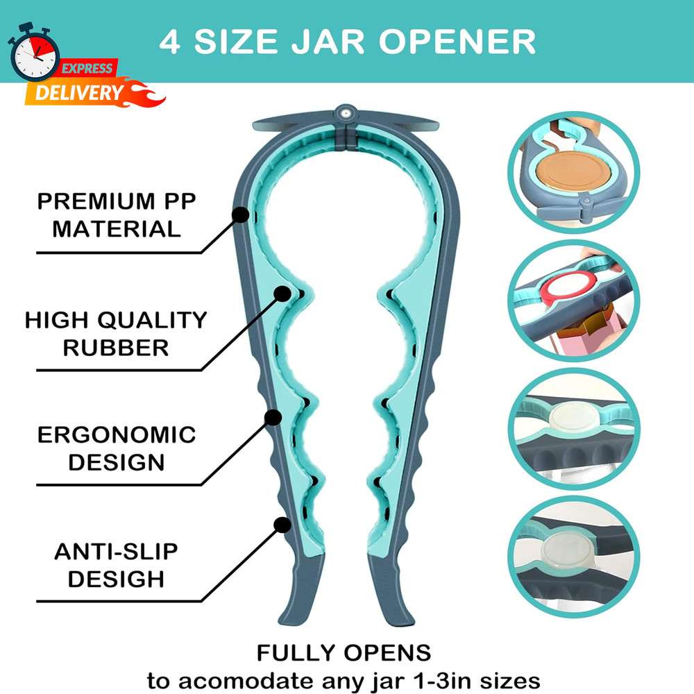 Jar Opener for Weak Hands, Seniors with Arthritis, 5 in 1 Multi Function Bottle
