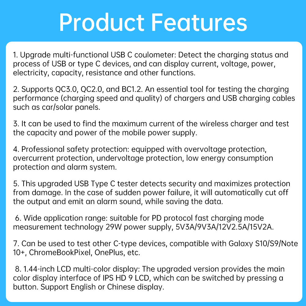 USB Type-C Digital Voltmeter Current Power Meter Multimeter DC 3.6-32V 0.1-8A