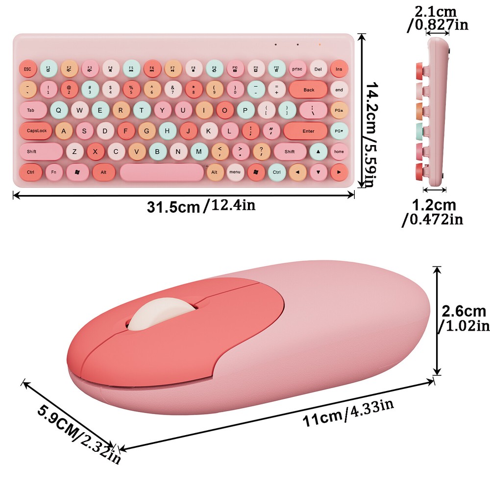 2.4G Pink Wireless Keyboard & Mouse For Windows PC Mac Universal Android