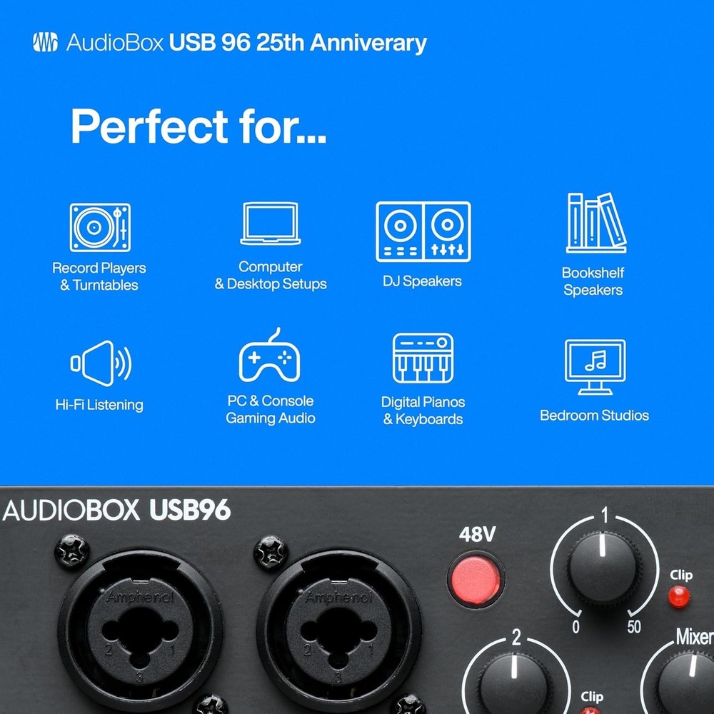 USB Audio Interface 2-Channel Recording Software Studio One Ableton Compatible