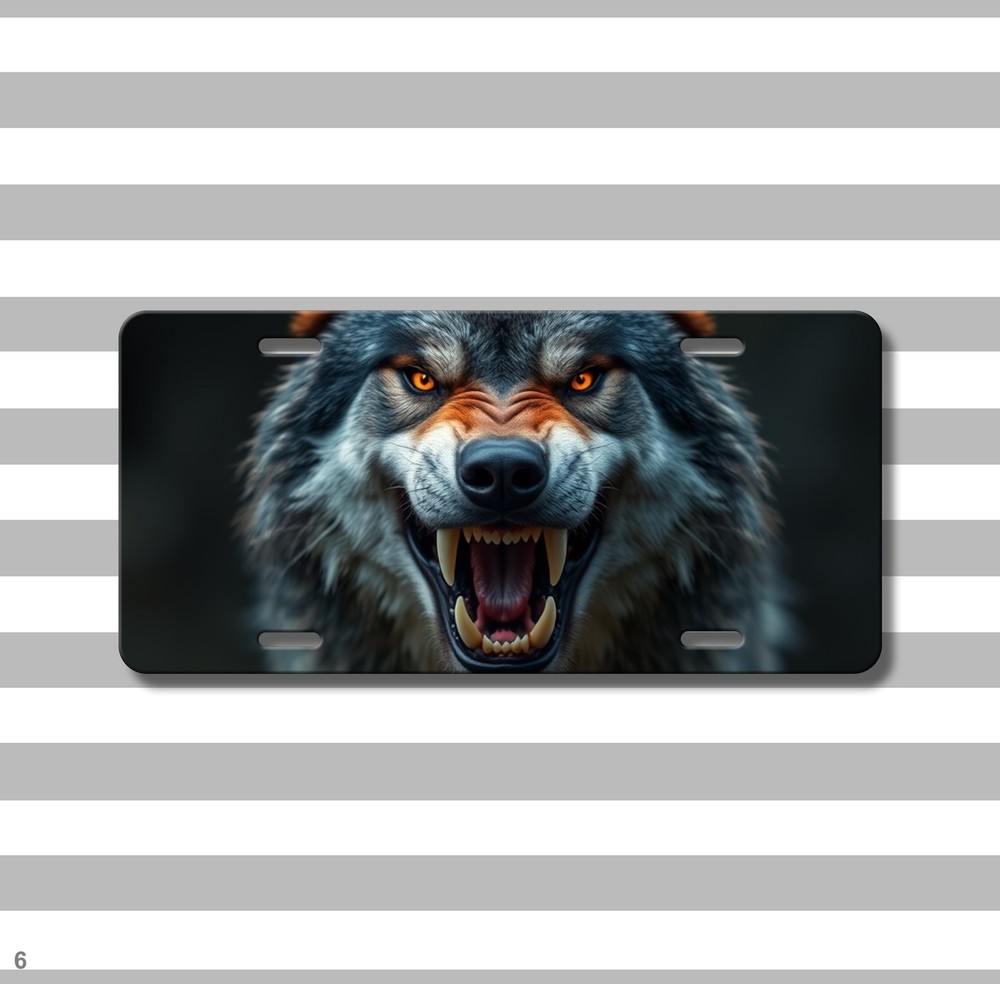 Realistic Wolf License Plate Snarling Design Add Text Front Bumper Plate Special