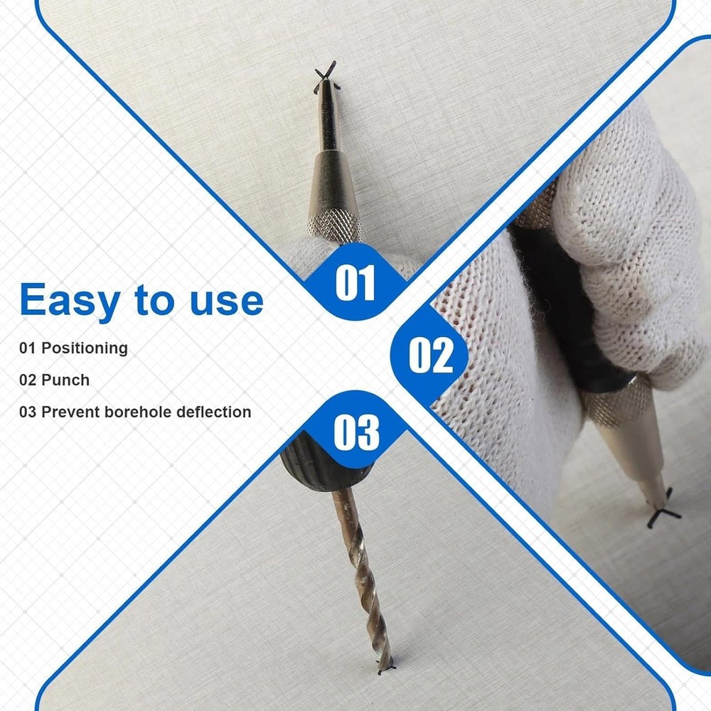 3 Piece Automatic Center Punch Set Adjustable Spring Loaded No Hammer Needed