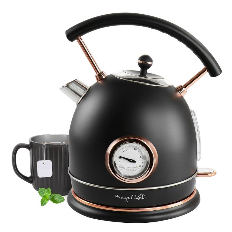 MegaChef 1.8L Electric Tea Kettle Half Circle with Thermostat Matte Black