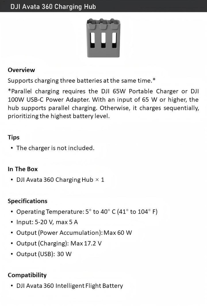 Original DJI Avata 360 Two-Way Charging Hub