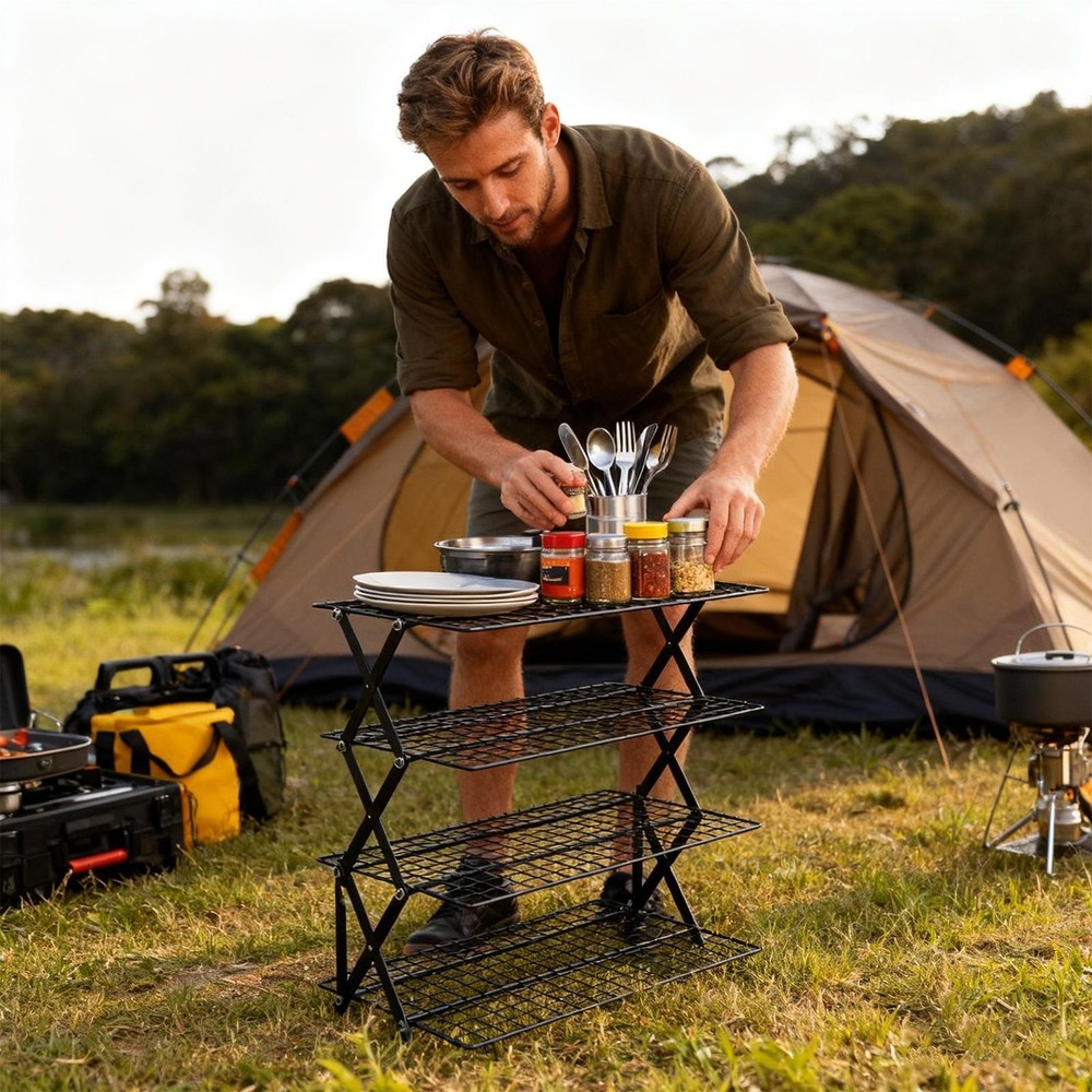 Baking Rack 4-Tier Stackable Foldable Storage Organizer Grill Rack Amicable