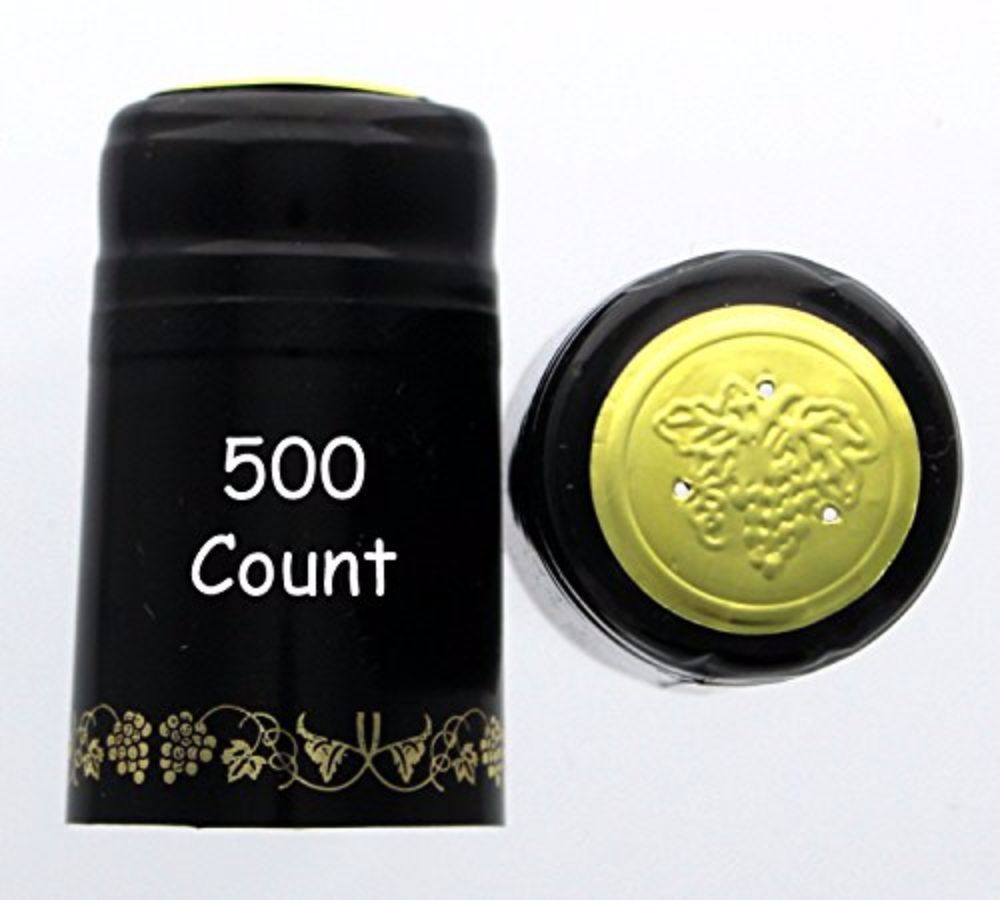 Black With Gold Grapes PVC Shrink Capsules-500 Count