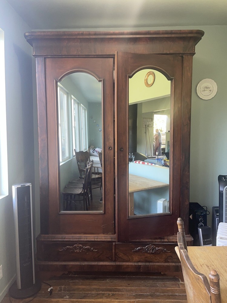 Large Walnut Wood Armoire Closet