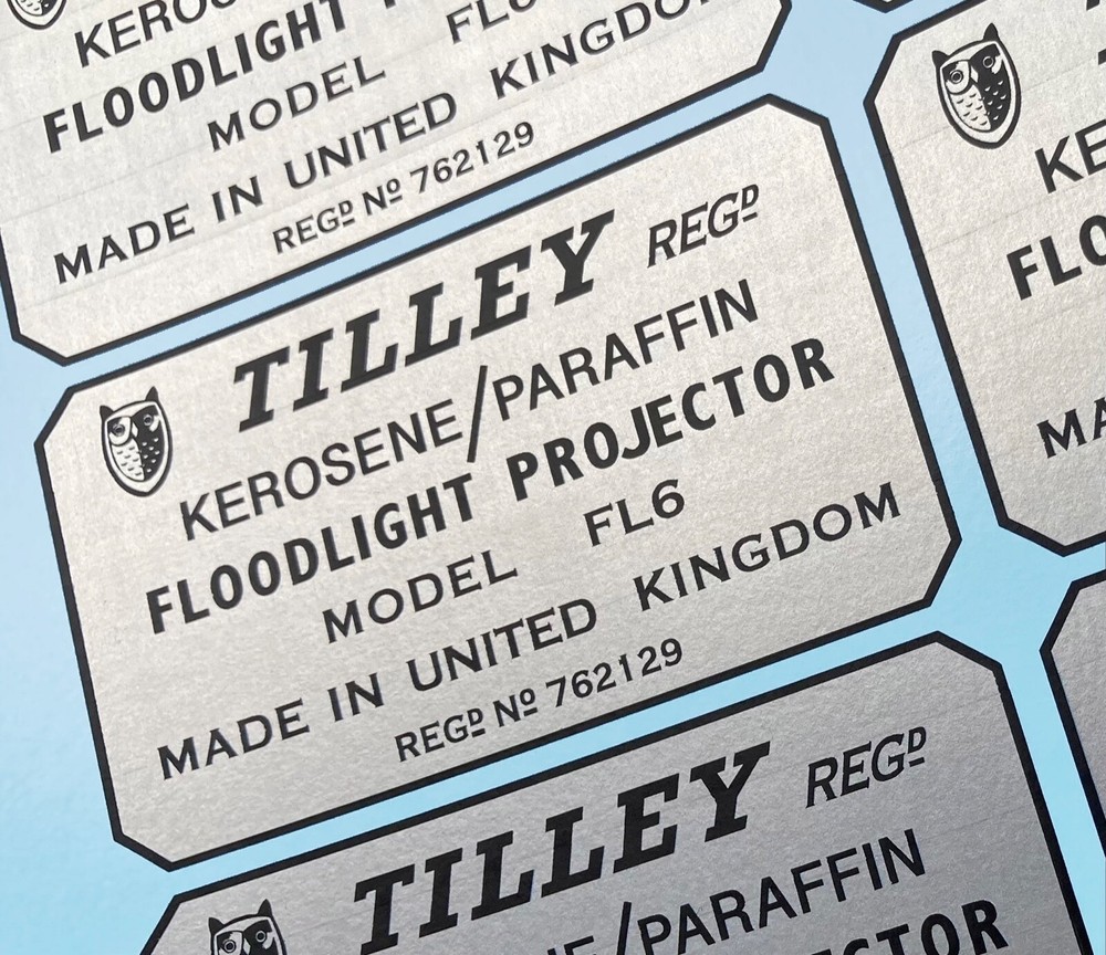 TILLEY FL6 Floodlight Metallic Silver Waterslide DECAL