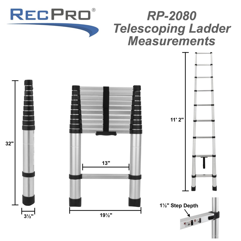 RecPro RV 10 Step Telescoping Ladder 10.5ft Extendable Collapsible Ladder