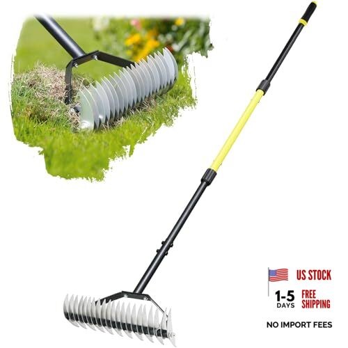 Thatch Rake for Lawns, 61.4" Long Handle Manual Dethatcher with Adjustable