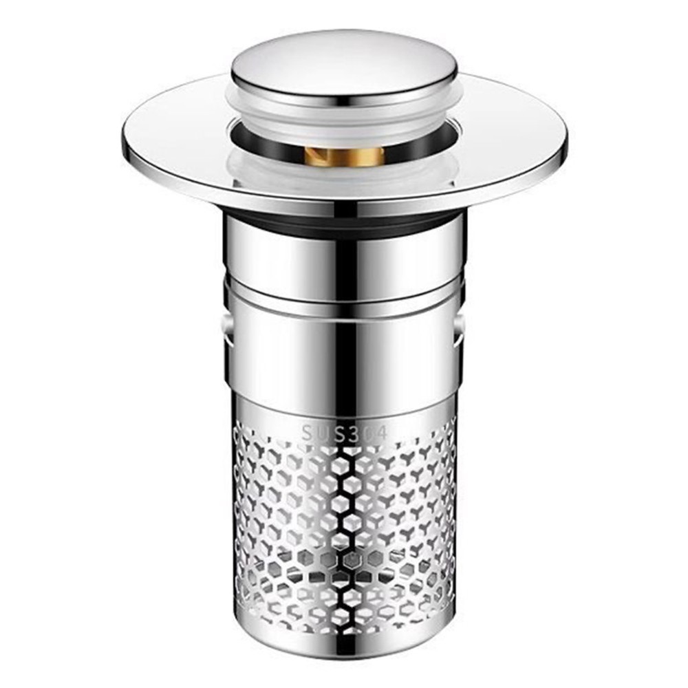 Fits Most Bathroom Sink Drain Stopper with Push Button and Filter Mesh Design