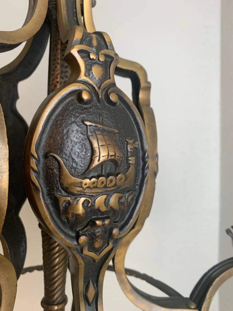 1930's HIGH QUALITY 5 LIGHT SOLID BRONZE MARITIME CHANDELIER