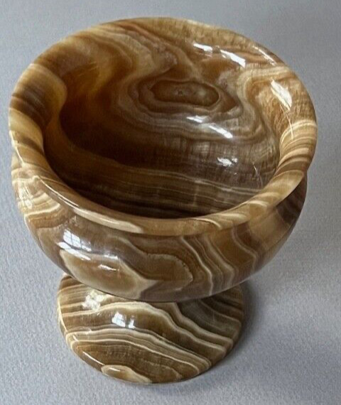 Vtg Genuine SOLID Heavy Polished ONYX MARBLE STONE Footed CONTAINER Home DECOR
