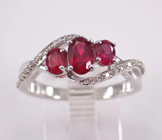 2.30Ct Oval Cut Lab-Created Ruby Three Stone Engagement Ring White Gold Plated
