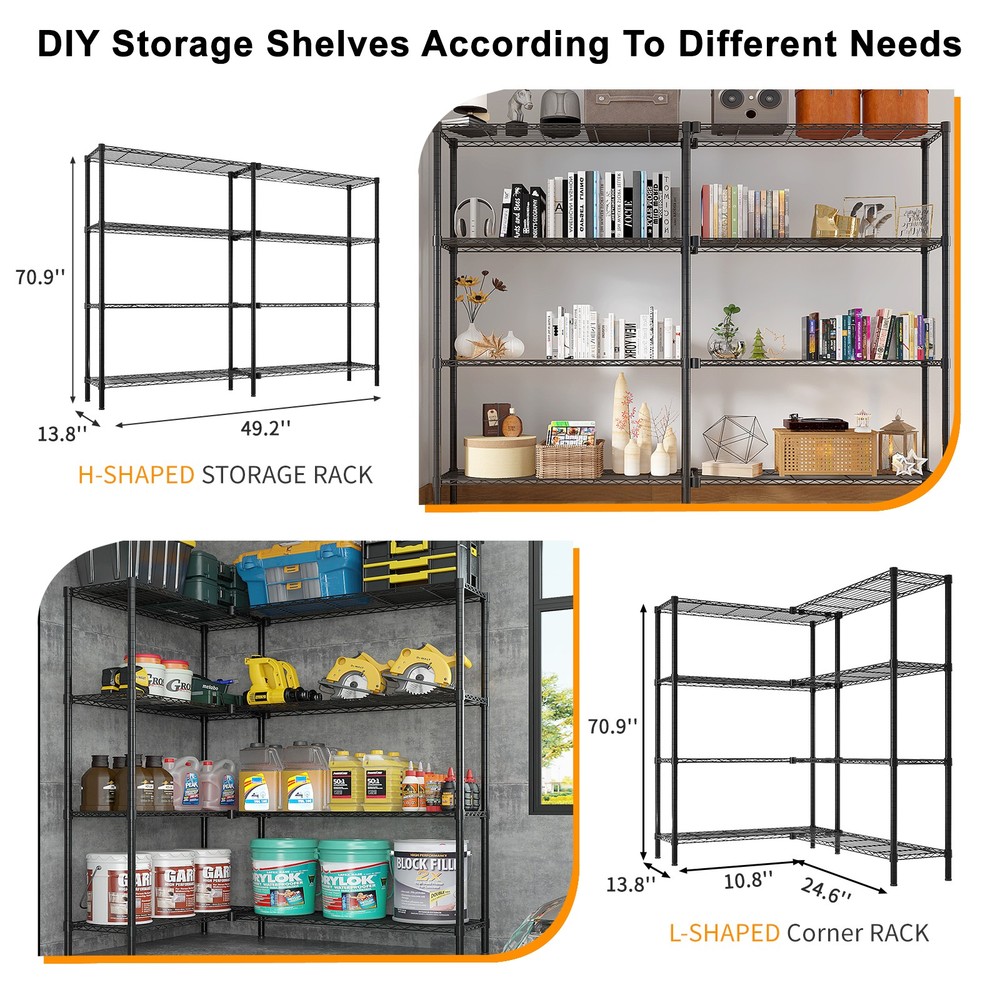 49.2''W Adjustable Storage Shelves NSF Wire Shelving Unit Multiple rows
