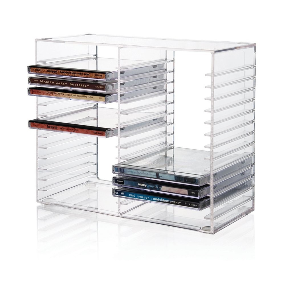 Clear Plastic CD Organizer Stackable Storage Holder Holds 30 Cases