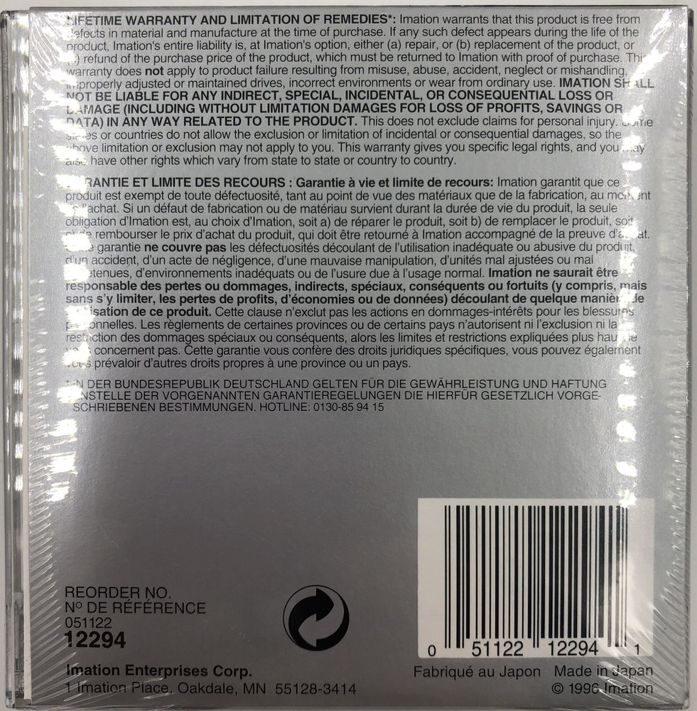 3M Imation Rewritable Optical Disk 3.5"/90mm 230MB