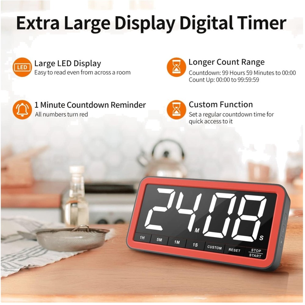 Extra-Large Display Digital Kitchen Timer