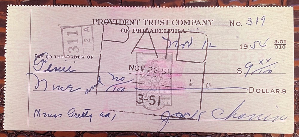 Jack Chanin Signed Check