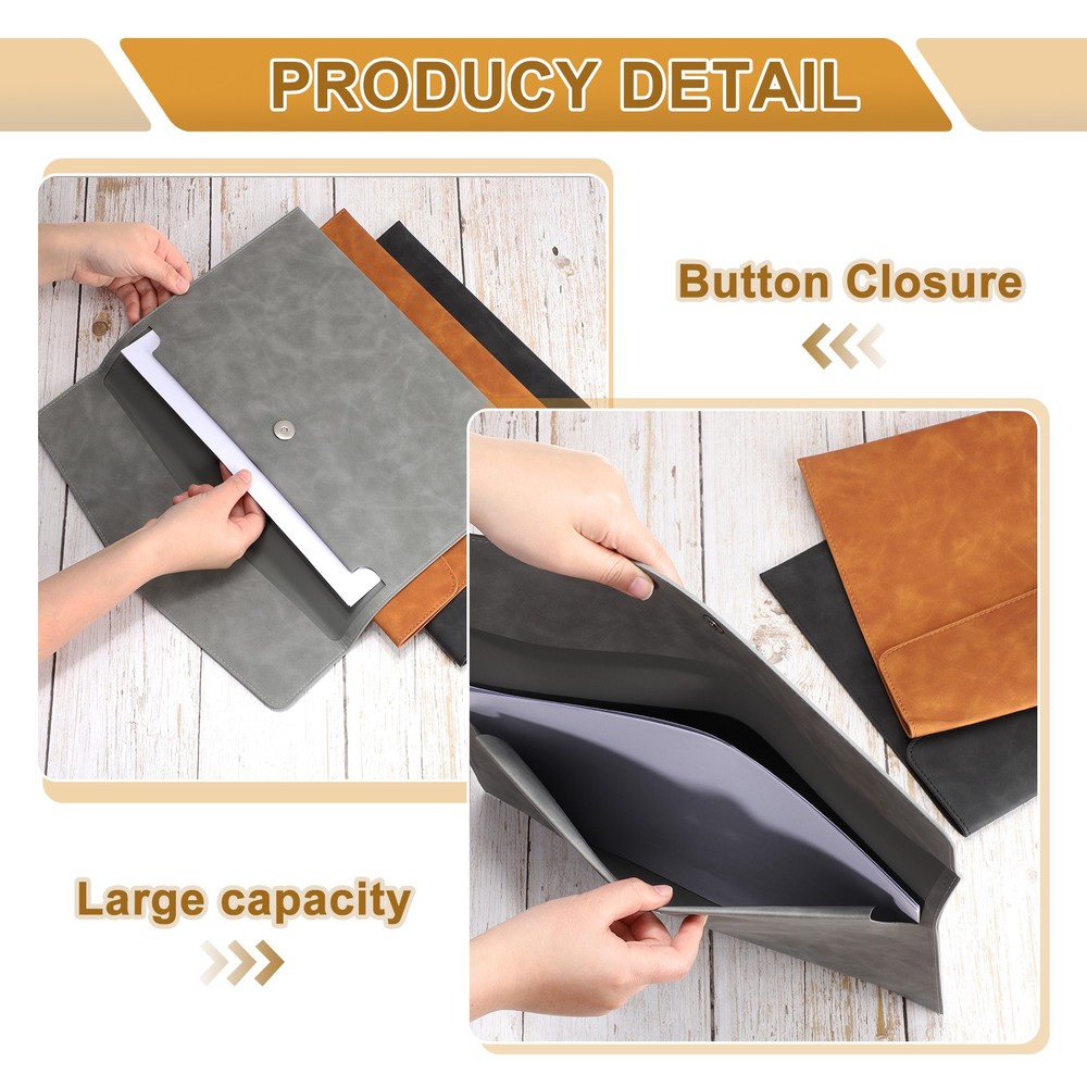 PU Leather File Folders, Folder File Document with Button Closure(Light Grey)