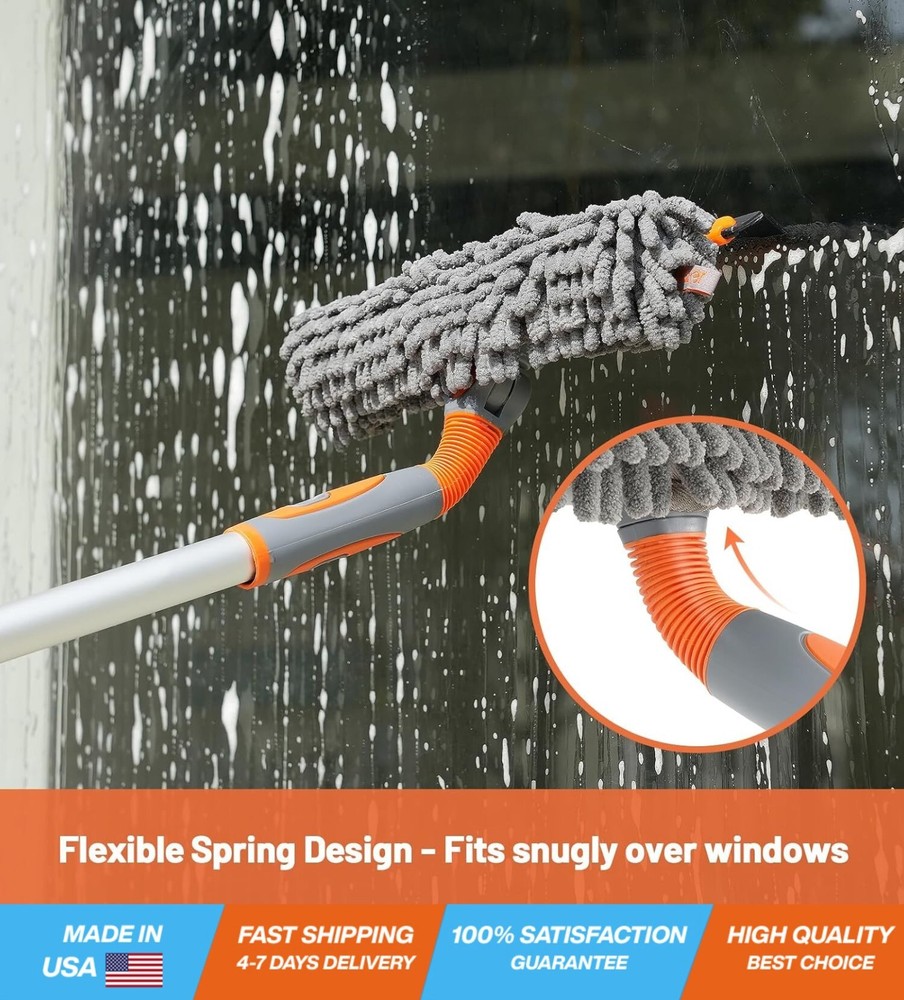 2-in-1 Rotatable Window Squeegee Cleaning Kit with 157cm Extension Pole