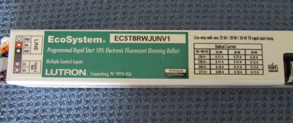 Lutron EcoSystem EC5T8RWJUNV1 Programmed Rapid Start Fluorescent Dimming Ballast