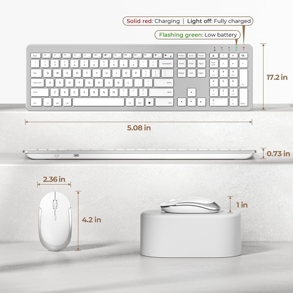 Rechargeable Wireless Keyboard and Mouse Set - Ultra Thin, Silent Design