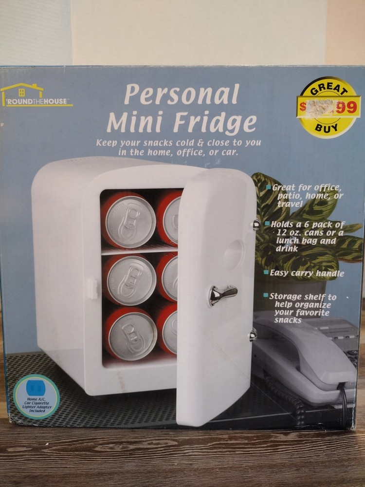 Retro Style 6 Can Mini Fridge Carry Handle AC/Car Cigarette Lighter