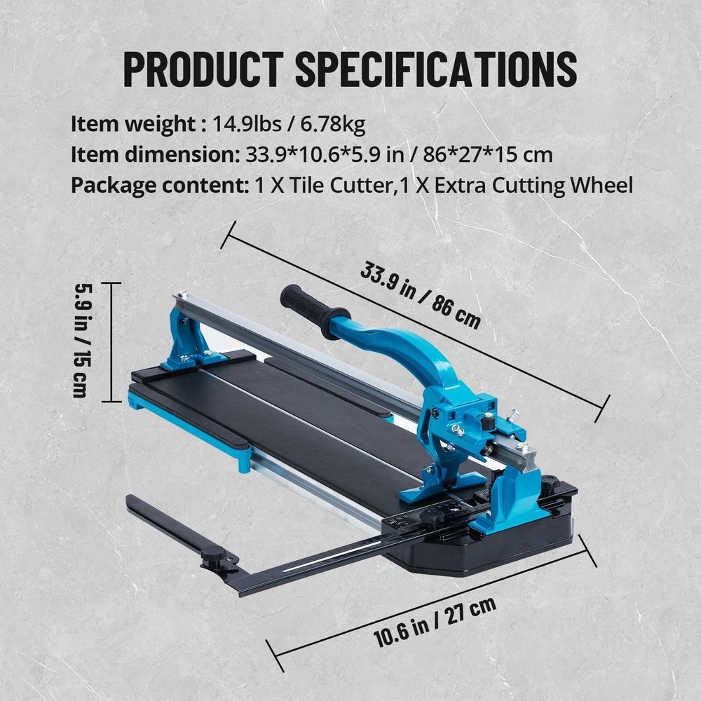 24" Manual Tile Cutter Cutting Machine Single Rails Precise Tile Cutter Tools US